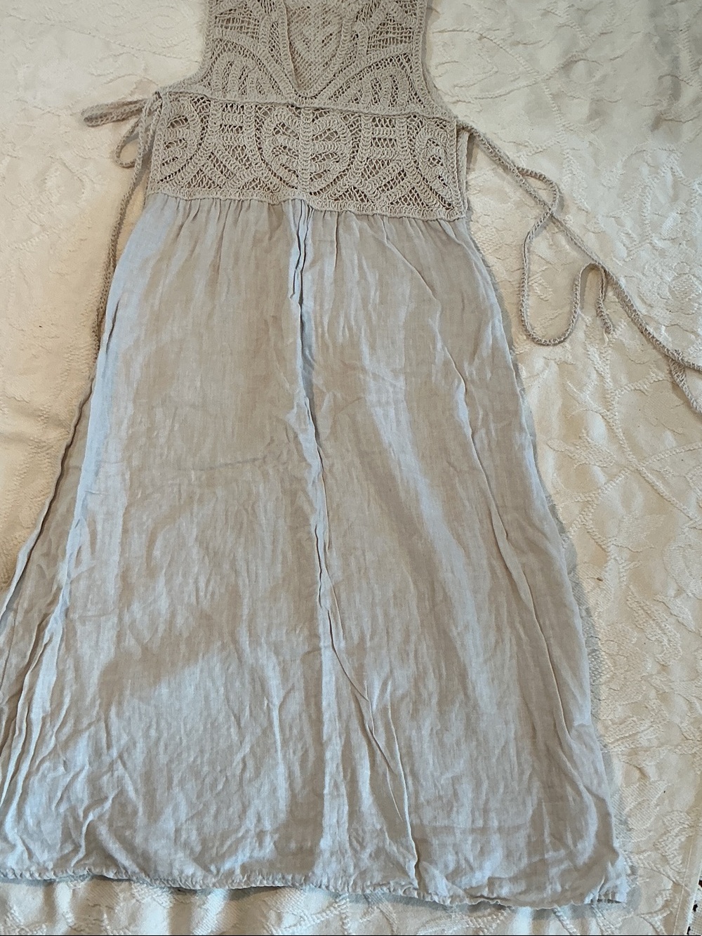 Crochet and linen coverup